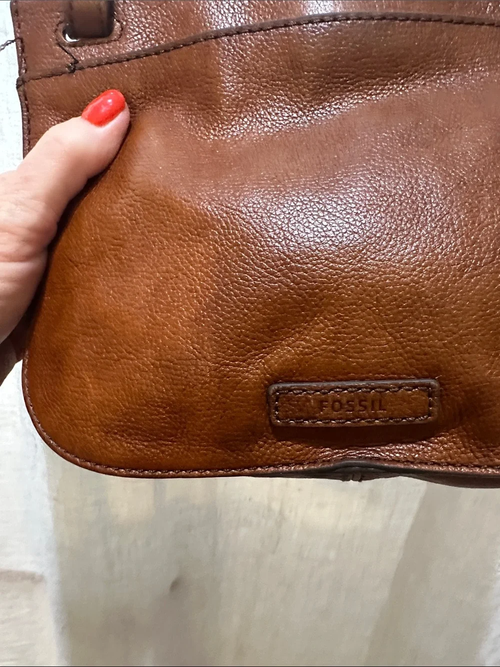 Vintage Harper Fossil Brown Leather Crossbody Bag